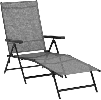 Patio Lounge Chair Chaise Lounges Patio Folding Lounge Chairs for Outside Patio Pool Beach Yard with Adjustable Reclining Lounge Chairs Set of 2 - Gery