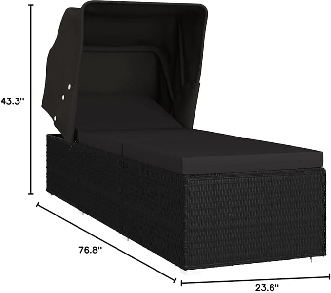 Sun Lounger hammock chair,lounge chair,patio lounge chairs,christopher knight outdoor furniture,outdoor chaise lounge,outdoor lounge chairs set of 2,with Canopy and Cushion Poly Rattan Black