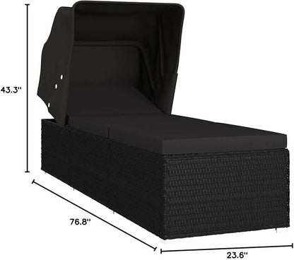 Sun Lounger hammock chair,lounge chair,patio lounge chairs,christopher knight outdoor furniture,outdoor chaise lounge,outdoor lounge chairs set of 2,with Canopy and Cushion Poly Rattan Black
