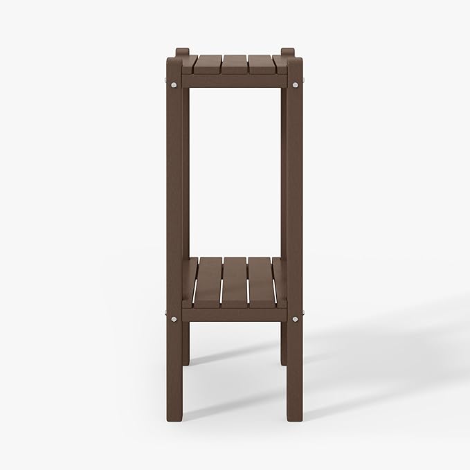 WestinTrends Malibu 36" Outdoor Adirondack HDPE 2-Tier Patio Side Table, Dark Brown - Photo 7