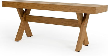 44.5" HIPS Outdoor Bench, X-Shaped Modern Backless Garden Bench, All Weather Patio Bench with Wood Grain Texture, Easy Assembly for Garden, Porch, Backyard & Park-Wood-Grain Teak