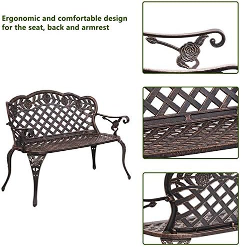 42.5inch Bronze Outdoor Garden Bench Patio Park Bench Patio Seating Sturdy Patio Bench Porch Bench Furniture Chair Seat for Outside, Backyard, Park, Lawn 108 x 60 x 83cm