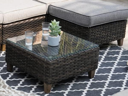 Grand patio Outdoor Coffee Table Wicker Patio Side Table Wicker Patio Table Furniture Conversation Set with Glass Top