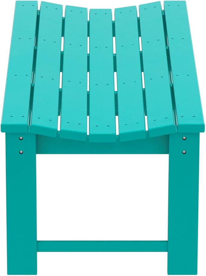 Costaelm Outdoor Benches Weatherproof, All Weather Resistant Park Bench Poly Lumber Backless Garden Bench Seat for Entryway Front Porch, Turquoise