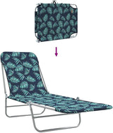 Folding Sun Lounger Set of 2 with Adjustable Backrest 71.7 x 21.7 in Powder-Coated Steel Frame Leaf Pattern Green - Photo 8