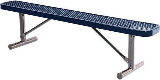 COATEDOUTDOORFURNITURE Heavy-Duty Portable Outdoor Bench Thermoplastic Coated, Expanded Metal, Commercial-Grade Seating, Made in America (Portable Without Back, 6 Ft, Textured Dark Blue)