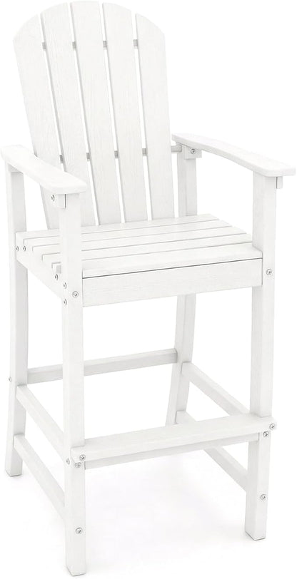 Giantex HDPE Outdoor Bar Stools - All Weather Tall Adirondack Chair with Armrest, Footrest, Load 360Lbs, 30-Inch Counter Height Bar Stool for Patio, Garden, Yard, Indoor Or Outdoor Use (1, White)