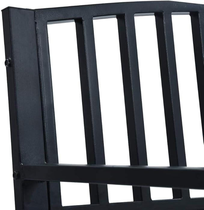 Garden Bench Black Powder-Coated Steel 47.2 in Long Durable Outdoor Seating for Patio Balcony with Spacious Backrest and Industrial Style