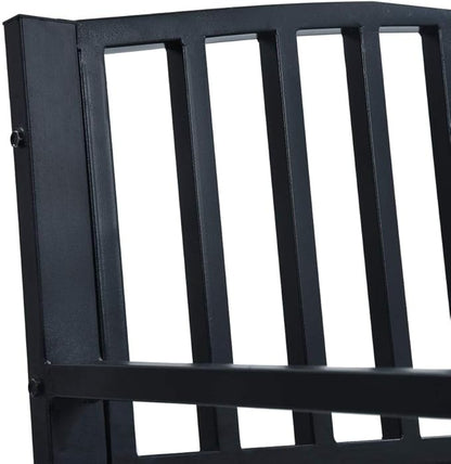 Garden Bench Black Powder-Coated Steel 47.2 in Long Durable Outdoor Seating for Patio Balcony with Spacious Backrest and Industrial Style