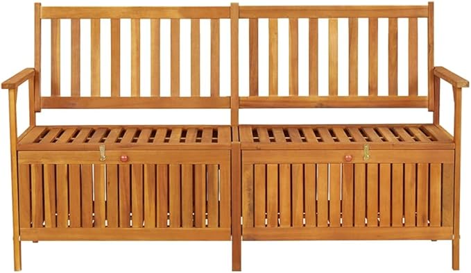 Bench Natural Wood Solid Acacia Wood Outdoor Seating Outdoor Benches for Lawn Garden 58.3 in Bench Rectangular