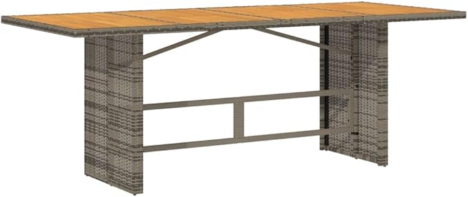 vidaXL Patio Table - Acacia Wood top/Outdoor Furniture - Gray Poly Rattan - Weather 74.8"x31.5"x29.5" - Photo 1