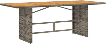 vidaXL Patio Table - Acacia Wood top/Outdoor Furniture - Gray Poly Rattan - Weather 74.8"x31.5"x29.5"