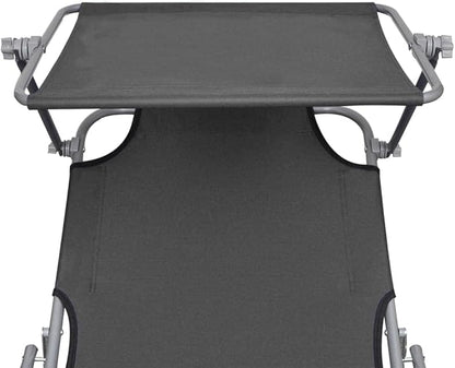 Folding Sun Lounger,Patio Chaise Lounge Chair,Outdoor Recliner Lounge Chair Sun Loungers, All Weather Chaise for Garden, Balcony, Pool with Canopy Grey Aluminum