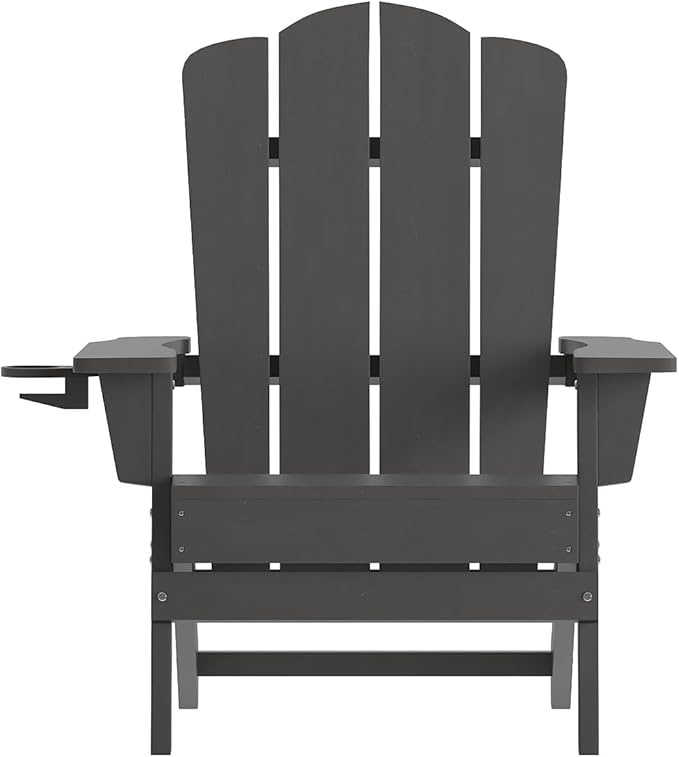 Flash Furniture Newport Adirondack Chairs with Cup Holders, Weather Resistant Poly Resin Adirondack Chairs, Set of 2 - Photo 9