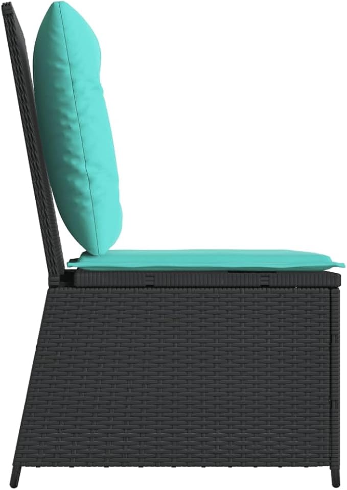 Outdoor Reclining Patio Chair, Single-Seater Wicker Lounge Sofa with Adjustable Backrest, Thick Turquoise Cushions, Powder-Coated Steel Frame for Garden