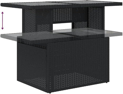 Height-Adjustable Outdoor Garden Table with Tempered Glass Top and UV-Resistant Poly Rattan, Durable Steel Frame for Patio, Backyard, and Balcony Use
