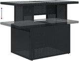 Height-Adjustable Black Rattan Garden Coffee Table 21.7"x39.4" Rectangular Tempered Glass Top Outdoor Patio Furniture - Photo 7