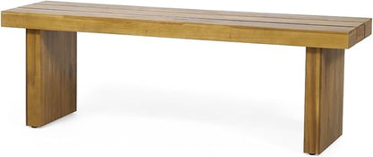 Outdoor Bench 57" Acacia Wood Garden Bench with Rustic Slat Design & Block Legs, Weather Resistant Patio Seating for Garden, Deck & Backyard, Easy Assembly Entryway Bench