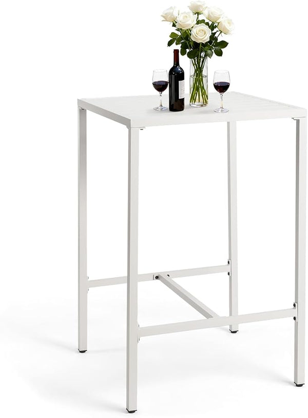 VINGLI 27 Inch Outdoor Bar Table, All-Weather Aluminum Patio Balcony Pub Table for Pool, Blacony, Yard (White) - Photo 1