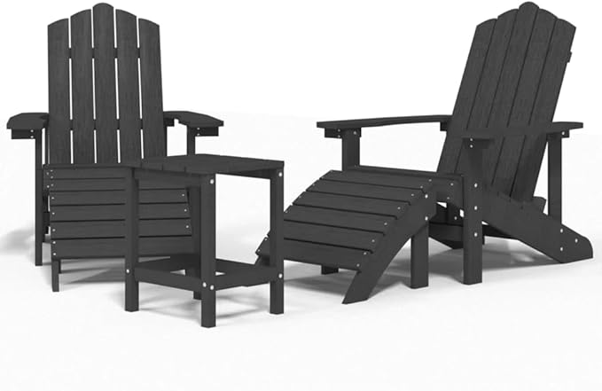 Garden Adirondack Chair Set with Footstool and Table, 4-Piece Anthracite HDPE Steel Outdoor Furniture for Patio, Terrace, and Garden, Durable Weather-Resistant Comfort Seating