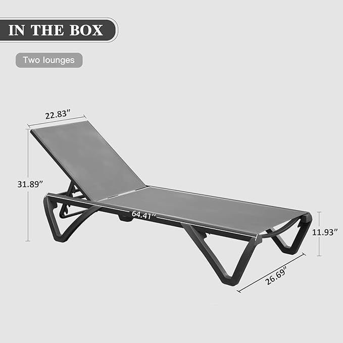 Domi Pool Lounge Chairs Set of 2, Aluminum Adjustable Outdoor Chaise Lounge with Wheels - Photo 2