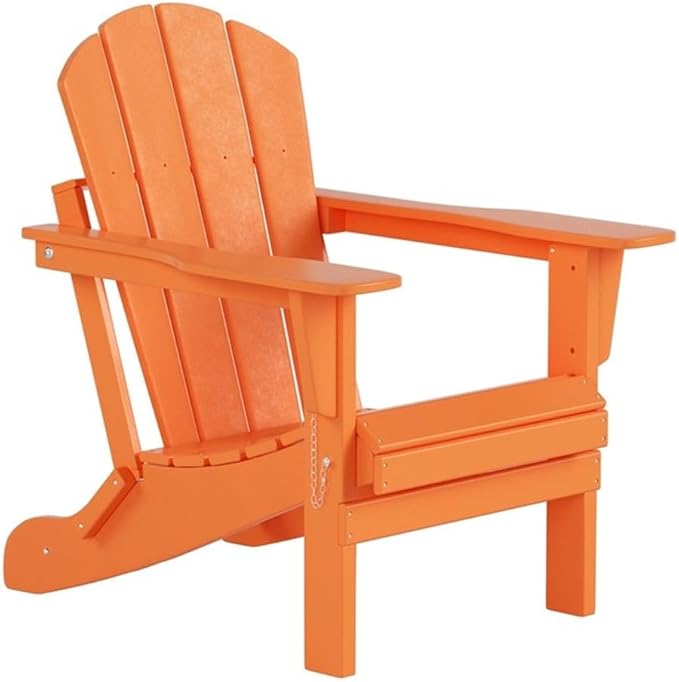 Costaelm Outdoor Folding Chair, Outdoor Seating Folding Firepit Chairs, All Weather Poly Adirondack Chair for Deck Backyard Garden Lawn Pool Patio, Orange