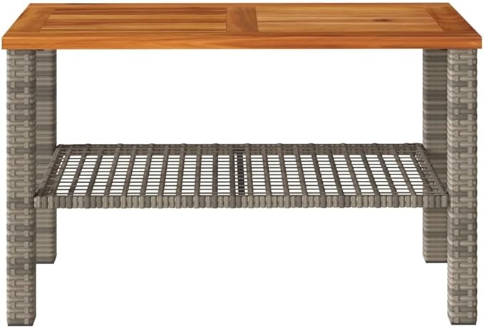 Grey PE Rattan Medium Durable Garden Table with Acacia Wood Top, 4-Person Seating - Photo 5