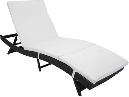 VINGLI Adjustable Patio Wicker Chaise Lounge Outdoor, Rattan Outdoor Lounge Chair, All Weather Patio Chaise Lounge with Adjustable Backrest and Soft Cushions (Black)