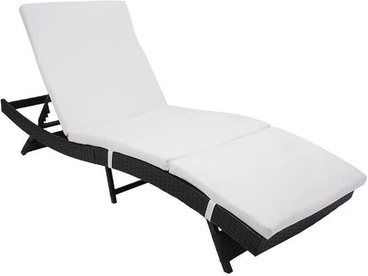 VINGLI Adjustable Patio Wicker Chaise Lounge Outdoor, Rattan Outdoor Lounge Chair, All Weather Patio Chaise Lounge with Adjustable Backrest and Soft Cushions (Black)