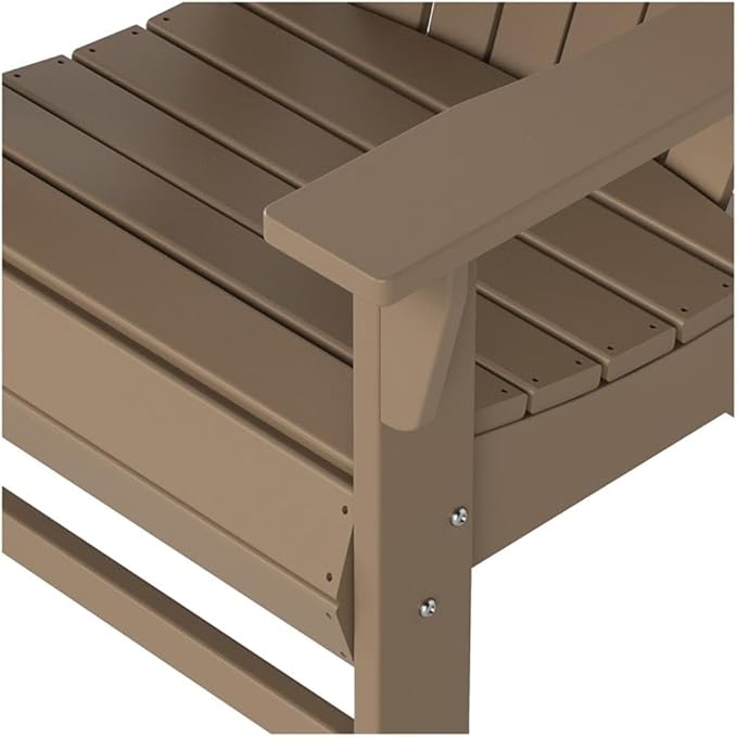 Costaelm Outdoor Adirondack Chair, HDPE Patio Balcony Chairs, Portside Seashell Nautical Curveback Adirondack Chair and Fire Pit Chairs, Weathered Wood