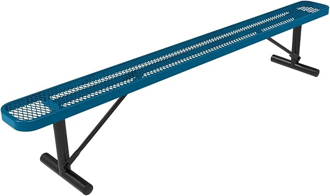 COATEDOUTDOORFURNITURE Heavy-Duty Portable Outdoor Bench Thermoplastic Coated, Expanded Metal, Commercial-Grade Seating, Made in America (Portable Without Back, 8 Ft, Light Blue)