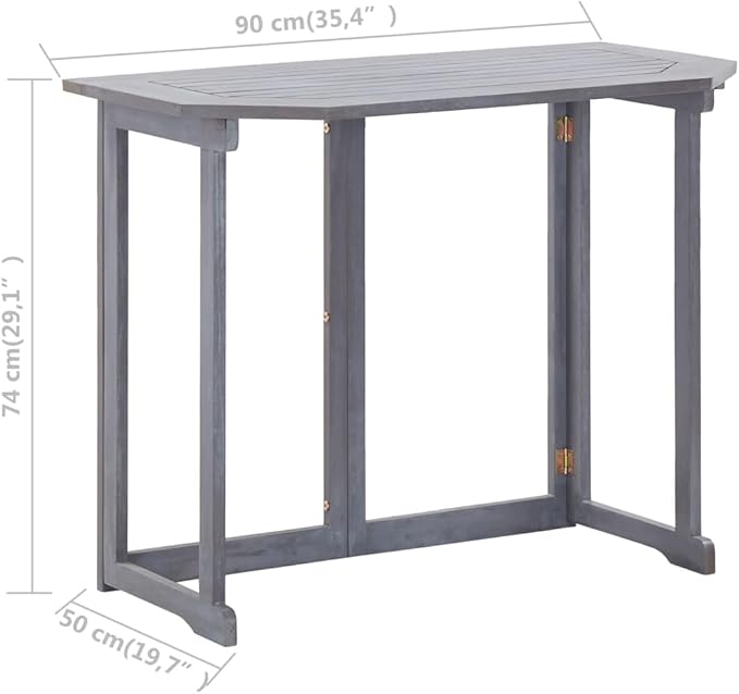 Balcony Table Grey Solid Acacia Wood Coffee Tables Outside Table for Picnic Backyard 35.4 x 19.7 x 29.1 in - Photo 2