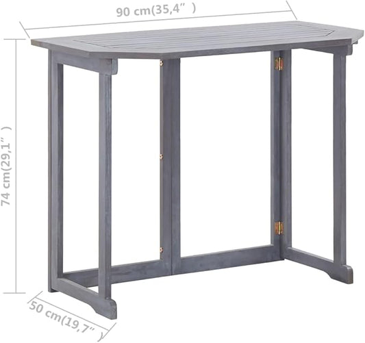 Balcony Table Grey Solid Acacia Wood Coffee Tables Outside Table for Picnic Backyard 35.4 x 19.7 x 29.1 in