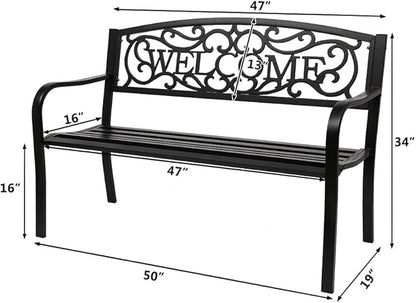 50" Outdoor Garden Bench Patio Park Bench Patio Seating Sturdy Patio Bench Porch Bench Furniture Chair Seat for Outside, Backyard, Park, Lawn Front Porch Patio Bench, Outdoor Bench Chair for Backyard