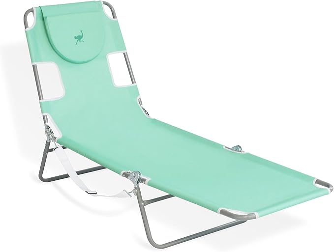 Ostrich Chaise Lounge Outdoor Portable Folding 4-Position Recliner Chair for Beach, Patio, Camp, & Pool with Carrying Strap, Teal (4 Pack)