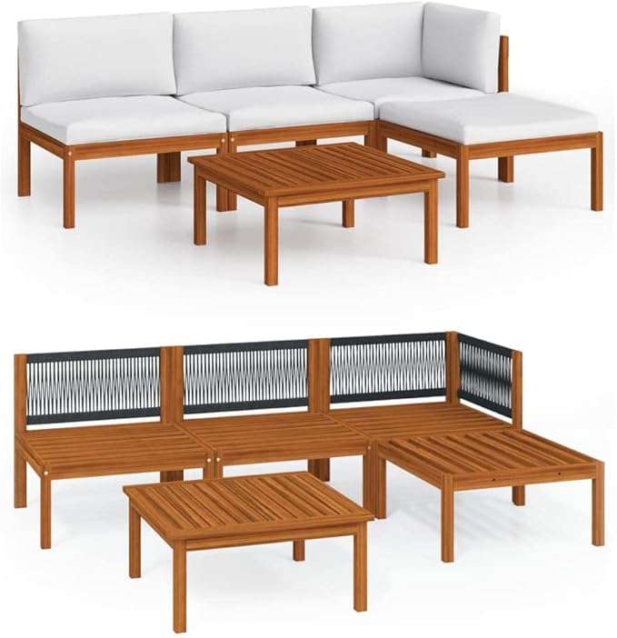 5 Piece Acacia Wood Garden Lounge Set with Cushions, Rustic Outdoor Patio Furniture for Relaxing - Photo 2