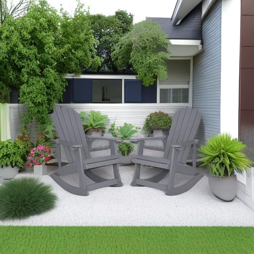 Flash Furniture Savannah All Weather Adirondack Rocking Chairs, Polyresin Wood Adirondack Chair with 350-lb. Static Weight Capacity, Set of 2, Gray