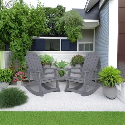Flash Furniture Savannah All Weather Adirondack Rocking Chairs, Polyresin Wood Adirondack Chair with 350-lb. Static Weight Capacity, Set of 2, Gray