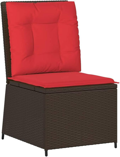 Outdoor Reclining Patio Sofa, Single Seat PE Rattan Garden Chair with Adjustable Backrest, Comfortable Cushioned Lounge Seat for Balcony, Terrace and Backyard, Brown