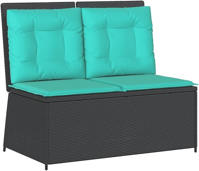 2-Person Reclining Patio Bench with Turquoise Cushions, Adjustable Backrest Outdoor Garden Sofa - Photo 3