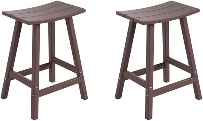 Costaelm All-Weather Bar Stools Set of 2, 24" Height Outdoor Bar Stools, Adirondack Poly Patio Bar Stool for Patio, Deck, Kitchen Counter and Garden, Dark Brown