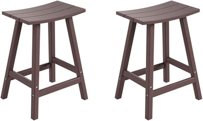Costaelm All-Weather Bar Stools Set of 2, 24" Height Outdoor Bar Stools, Adirondack Poly Patio Bar Stool for Patio, Deck, Kitchen Counter and Garden, Dark Brown