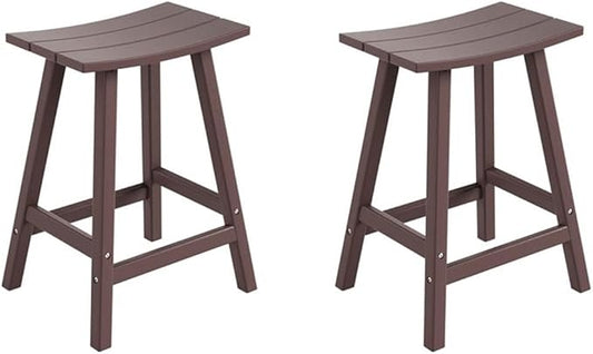 Costaelm All-Weather Bar Stools Set of 2, 24" Height Outdoor Bar Stools, Adirondack Poly Patio Bar Stool for Patio, Deck, Kitchen Counter and Garden, Dark Brown