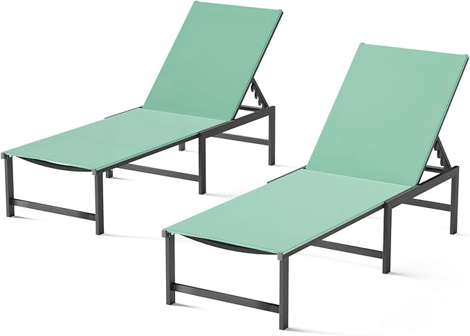 Chaise Lounge Chair Outdoor, Aluminum Patio Lounge Chairs Set of 2 - Photo 1