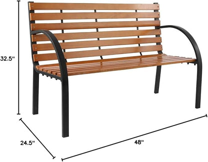 Garden Bench,Outdoor Bench Patio Bench for Metal Bench Park with Armrests Sturdy Hardwood Cast Iron for Yard (48")