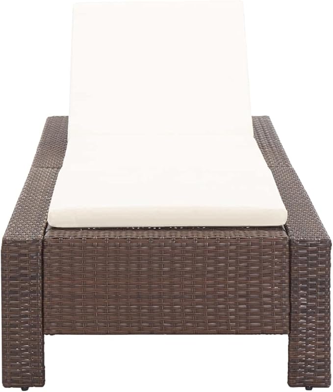 Outdoor Sunbed with Thick Cushion, Adjustable Brown Poly Rattan Chaise Lounge for Patio Poolside, Weather-Resistant PE Wicker & Steel Frame Recliner for Garden Balcony