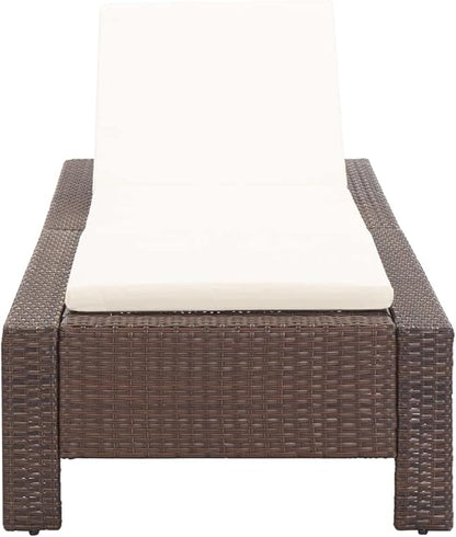Outdoor Sunbed with Thick Cushion, Adjustable Brown Poly Rattan Chaise Lounge for Patio Poolside, Weather-Resistant PE Wicker & Steel Frame Recliner for Garden Balcony