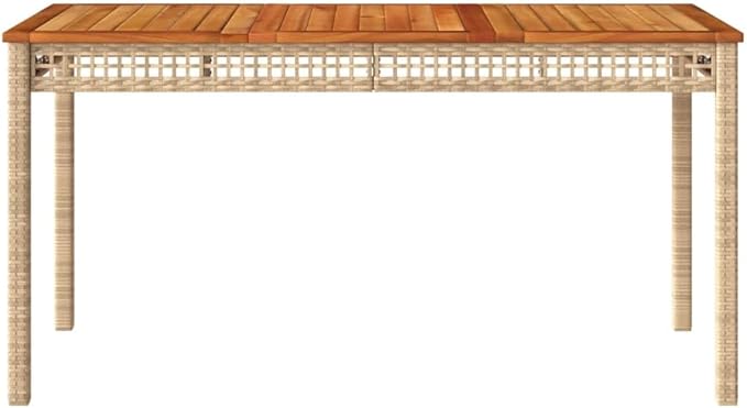 Beige Poly Rattan Rectangular Garden Table 55.1x31.5x29.5 in, Solid Acacia Wood Top for Outdoor Dining - Photo 5