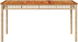 Beige Poly Rattan Rectangular Garden Table 55.1x31.5x29.5 in, Solid Acacia Wood Top for Outdoor Dining - Photo 5