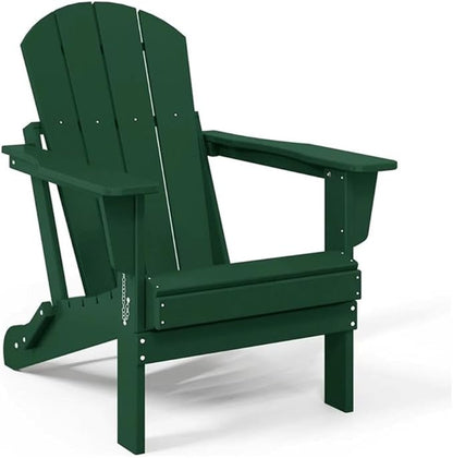 Costaelm Outdoor Folding Chair, Outdoor Seating Folding Firepit Chairs, All Weather Poly Adirondack Chair for Deck Backyard Garden Lawn Pool Patio, Dark Green